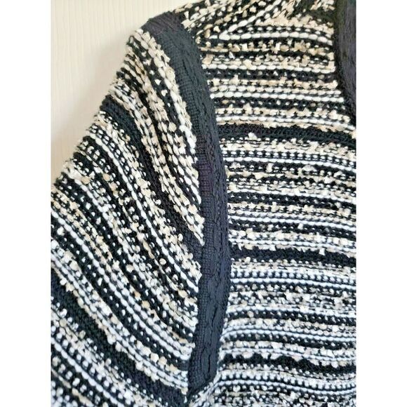 Chico's‎ Black Label Cardigan Cable Knit Size 2 (12/14 L) Blk/Wht/Gold Striped - Picture 6 of 8
